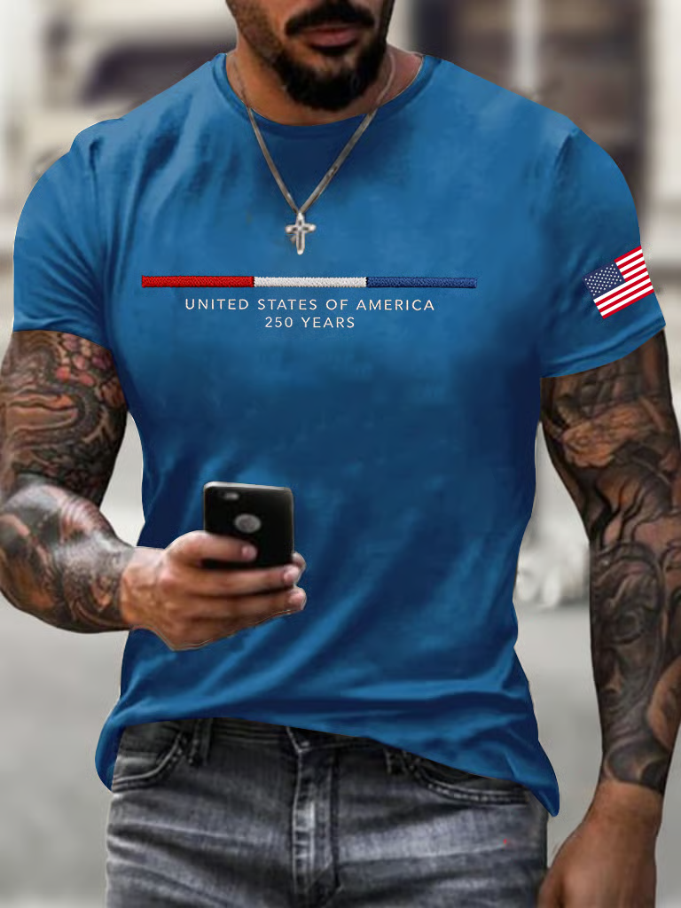America 250th Anniversary Men's Printed T-Shirt, 4th Of July Shirt, Men's Patriotic Shirt