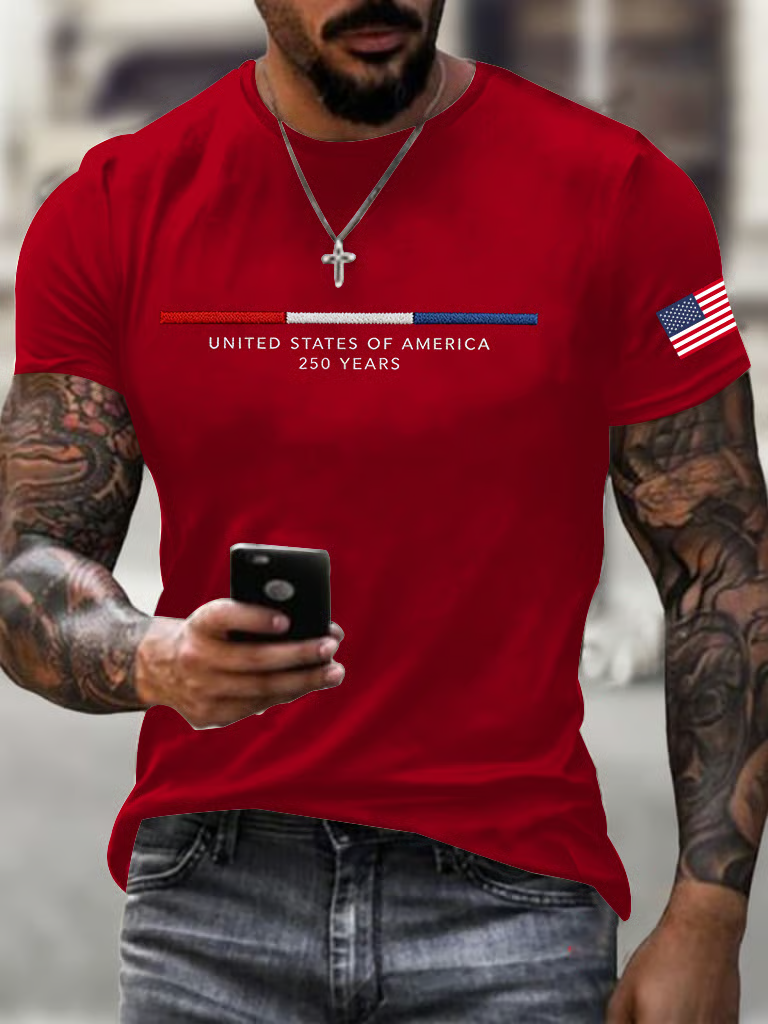 America 250th Anniversary Men's Printed T-Shirt, 4th Of July Shirt, Men's Patriotic Shirt