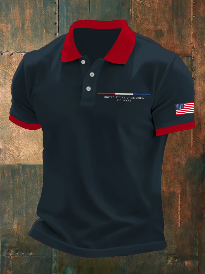 America 250th Anniversary Men's Printed Polo, 4th Of July Shirt, Men's Patriotic Shirt