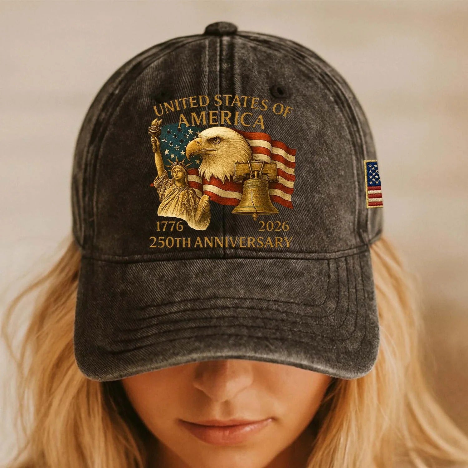 250 Years Anniversary Printed Vintage Washed Denim Baseball Cap, America 250th Anniversary Hat