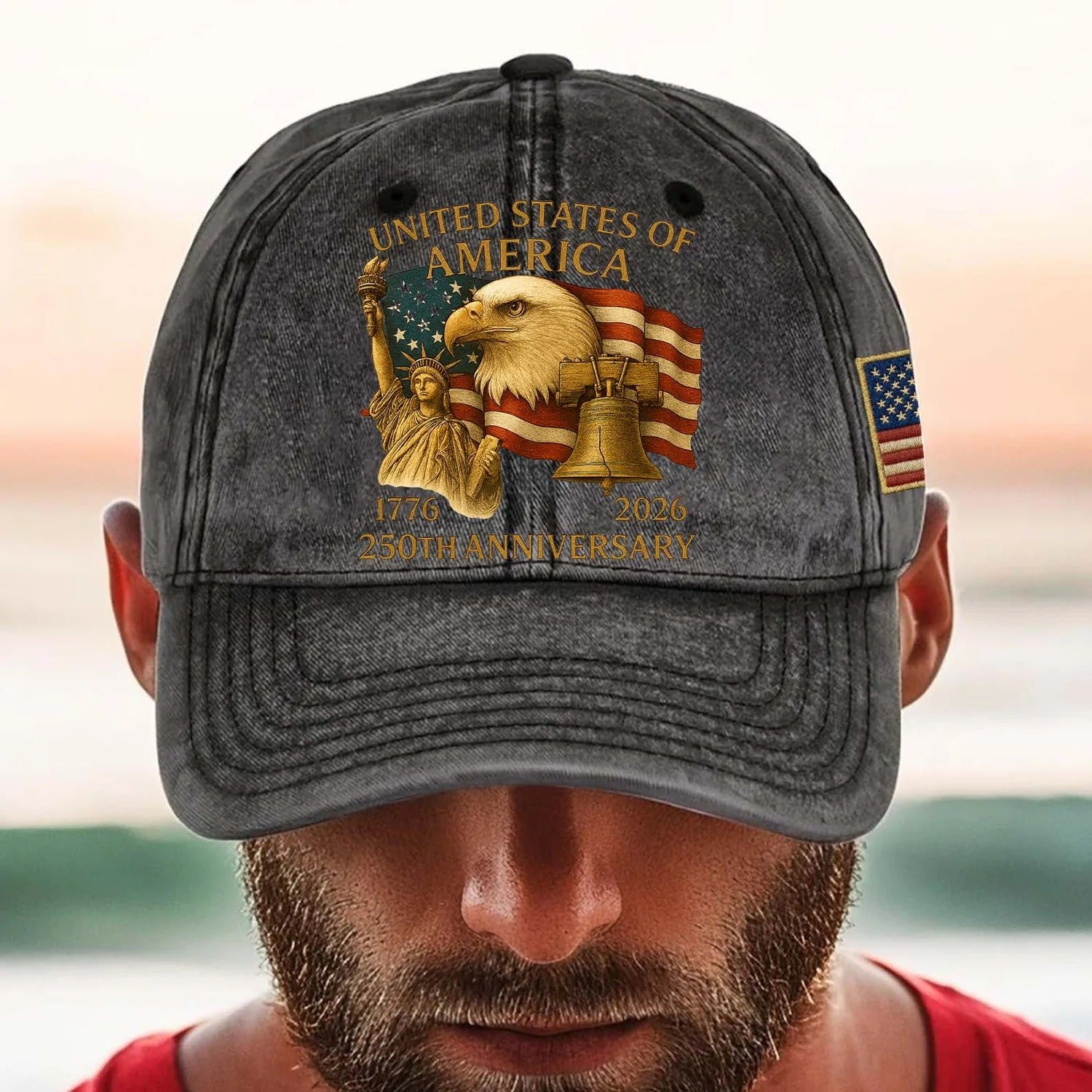 250 Years Anniversary Printed Vintage Washed Denim Baseball Cap, America 250th Anniversary Hat