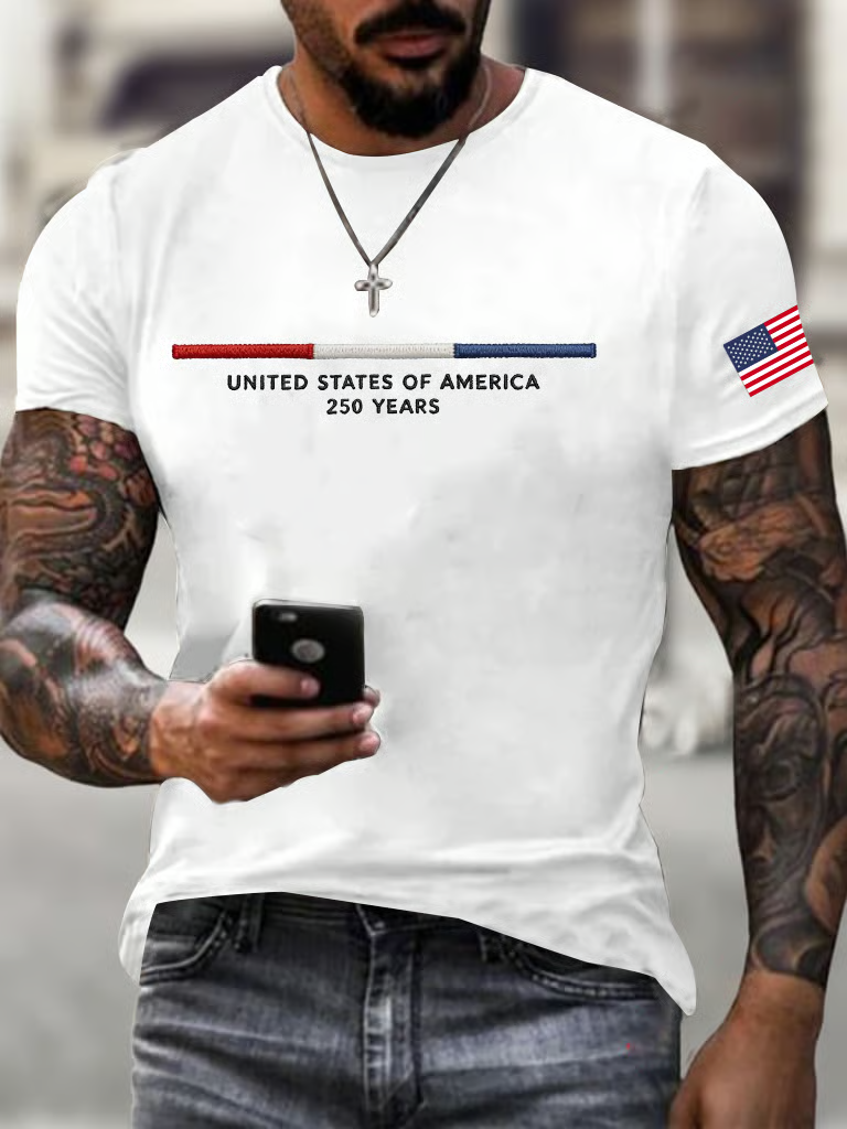 America 250th Anniversary Men's Printed T-Shirt, 4th Of July Shirt, Men's Patriotic Shirt
