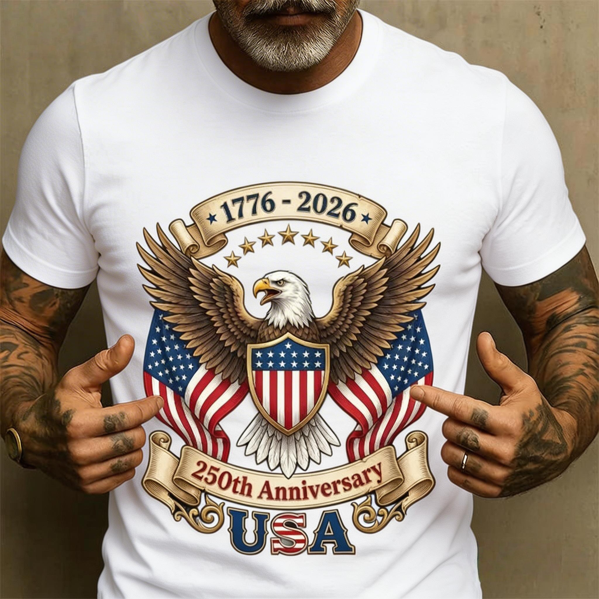 US 250th Anniversary Printed Casual Crew Neck Short Sleeve T-shirt