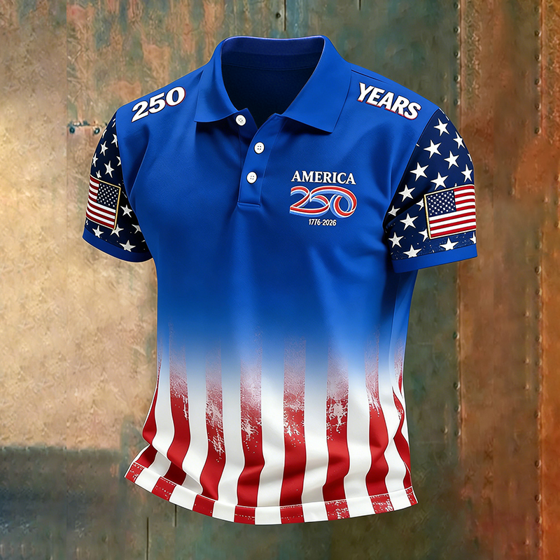 🔥US 250th Anniversary Print Men's Polo Shirt