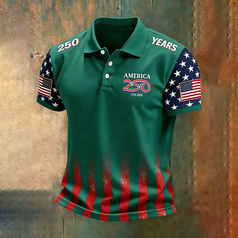 🔥US 250th Anniversary Print Men's Polo Shirt