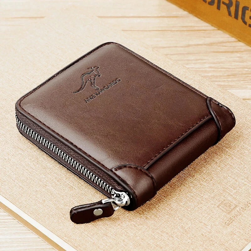 ❤Men's anti-theft business casual leather zipper wallet