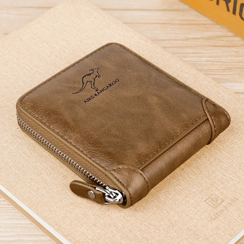 ❤Men's anti-theft business casual leather zipper wallet