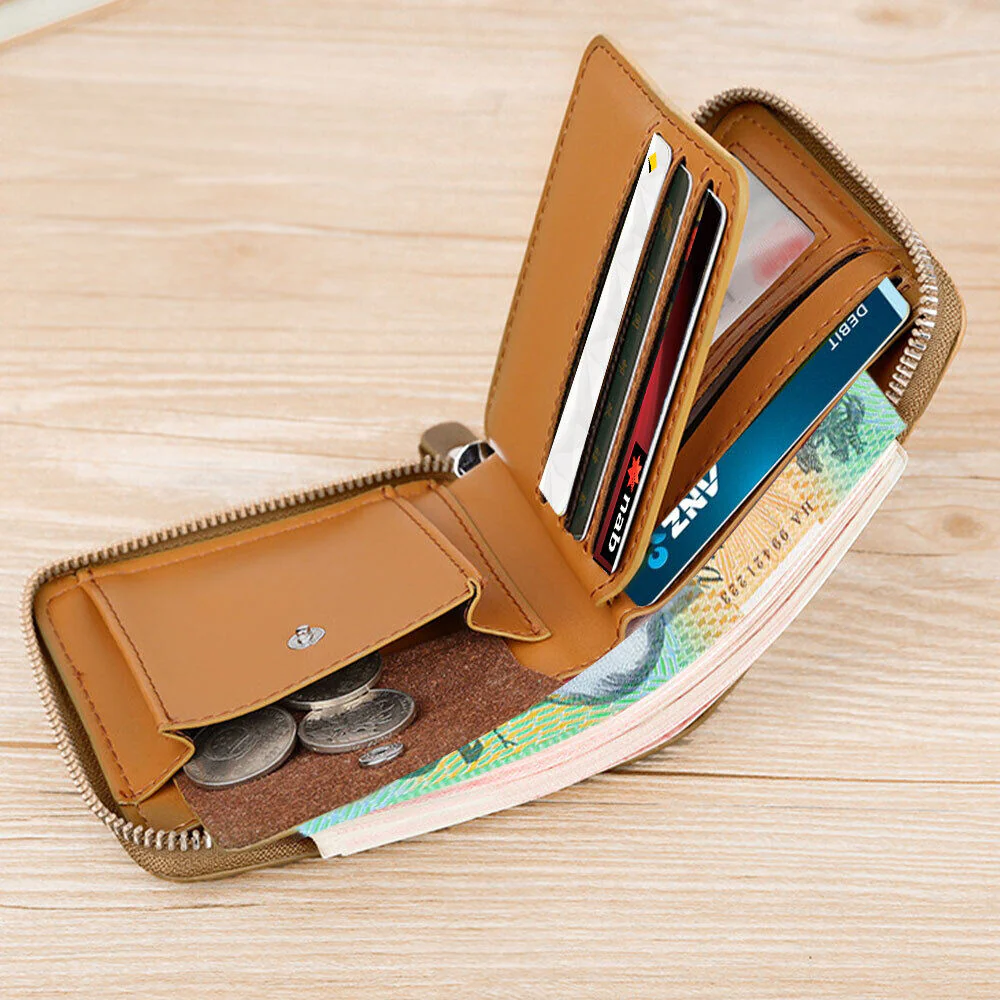 ❤Men's anti-theft business casual leather zipper wallet