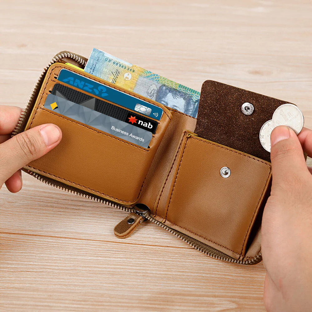 ❤Men's anti-theft business casual leather zipper wallet
