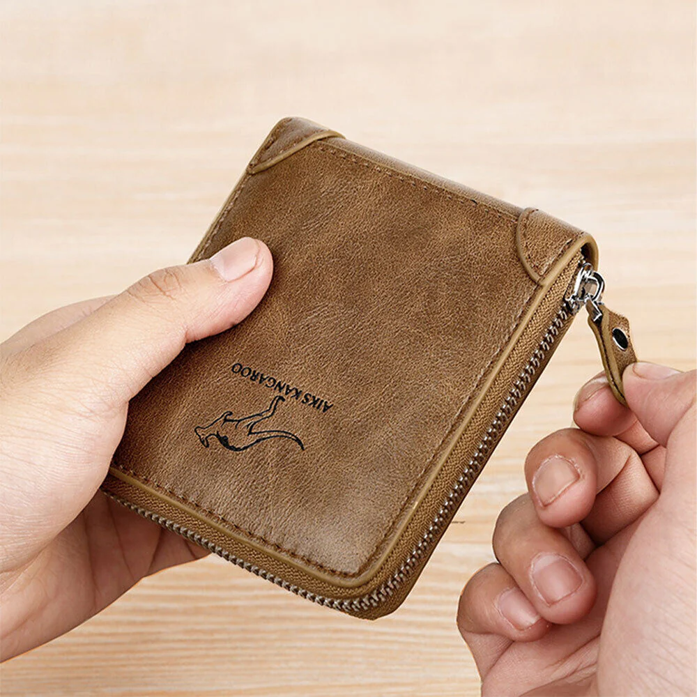 ❤Men's anti-theft business casual leather zipper wallet
