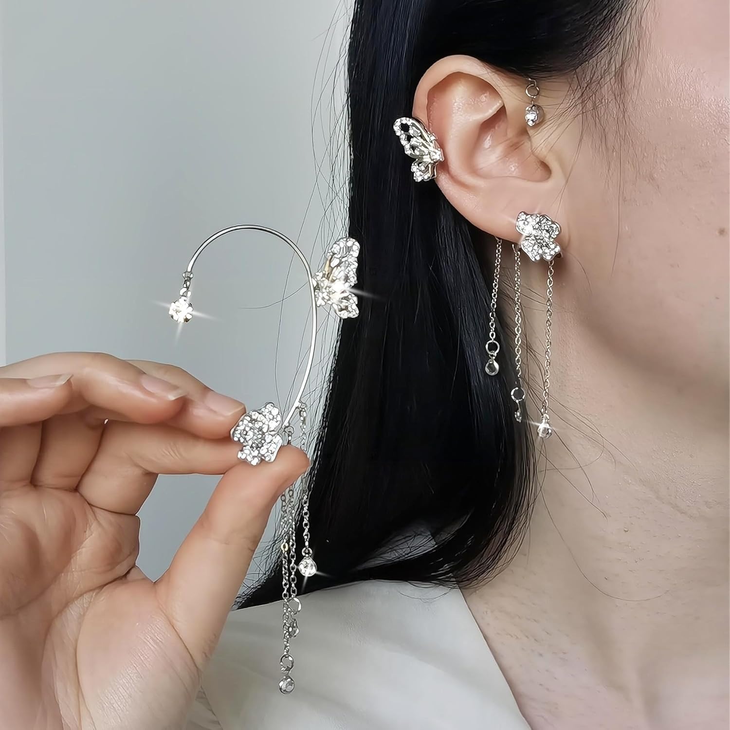 ✨🦋Обеците с цирконии и реснички във форма на пеперуди