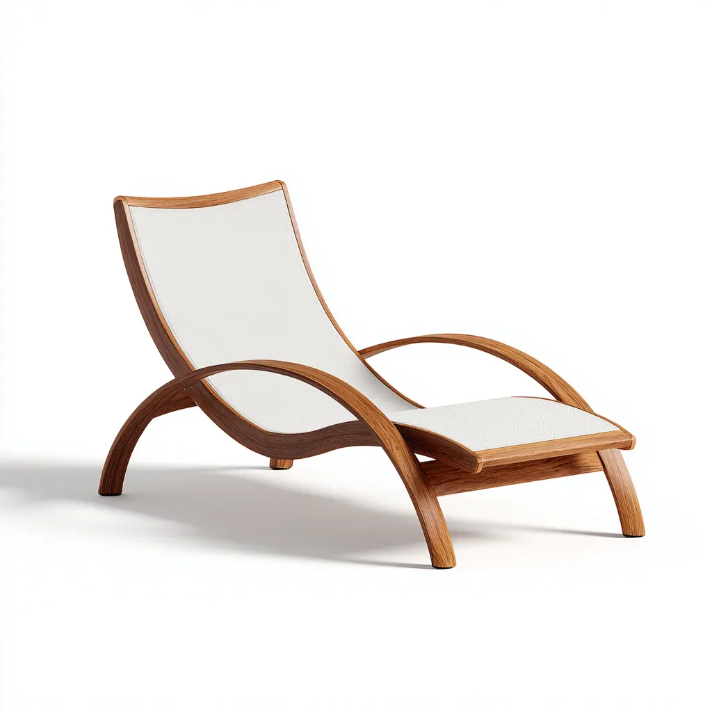 Chaise longue en bois courbé 190x70x85 cm - naturel - assise blanche - style contemporain - usage extérieur-Interiorsta