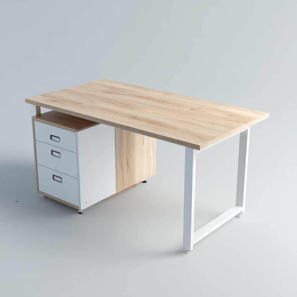 Bureau en bois 140x70x75 cm - bois clair - blanc - design moderne adapté au bureau-Interiorsta