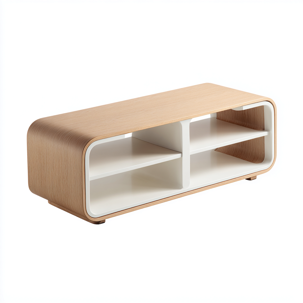 Meuble TV en bois clair et blanc avec étagères ouvertes – 120x40x45 cm – chêne/blanc – design scandinave moderne-Interiorsta