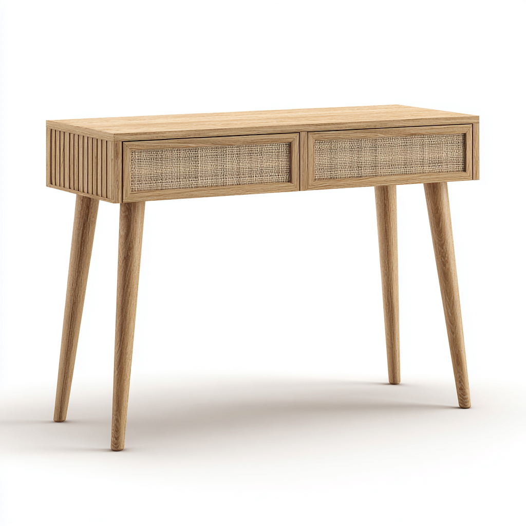 Bureau en bois avec 2 tiroirs 110x38x78 cm - beige - pour bureau - style naturel-Interiorsta