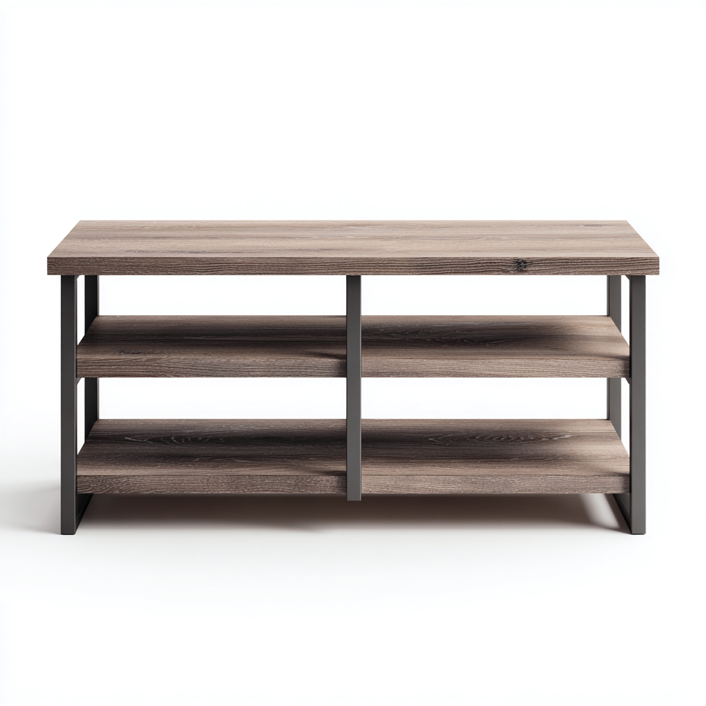 Table basse en bois et métal 110x55x45 cm - marron-gris - design industriel - adaptée au salon-Interiorsta