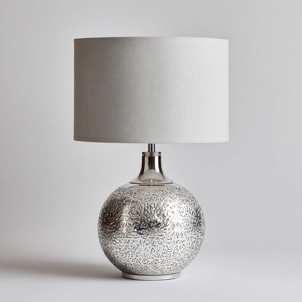 Lampe de table métal-tissu 30x30x55 cm argent-blanc design classique-Interiorsta