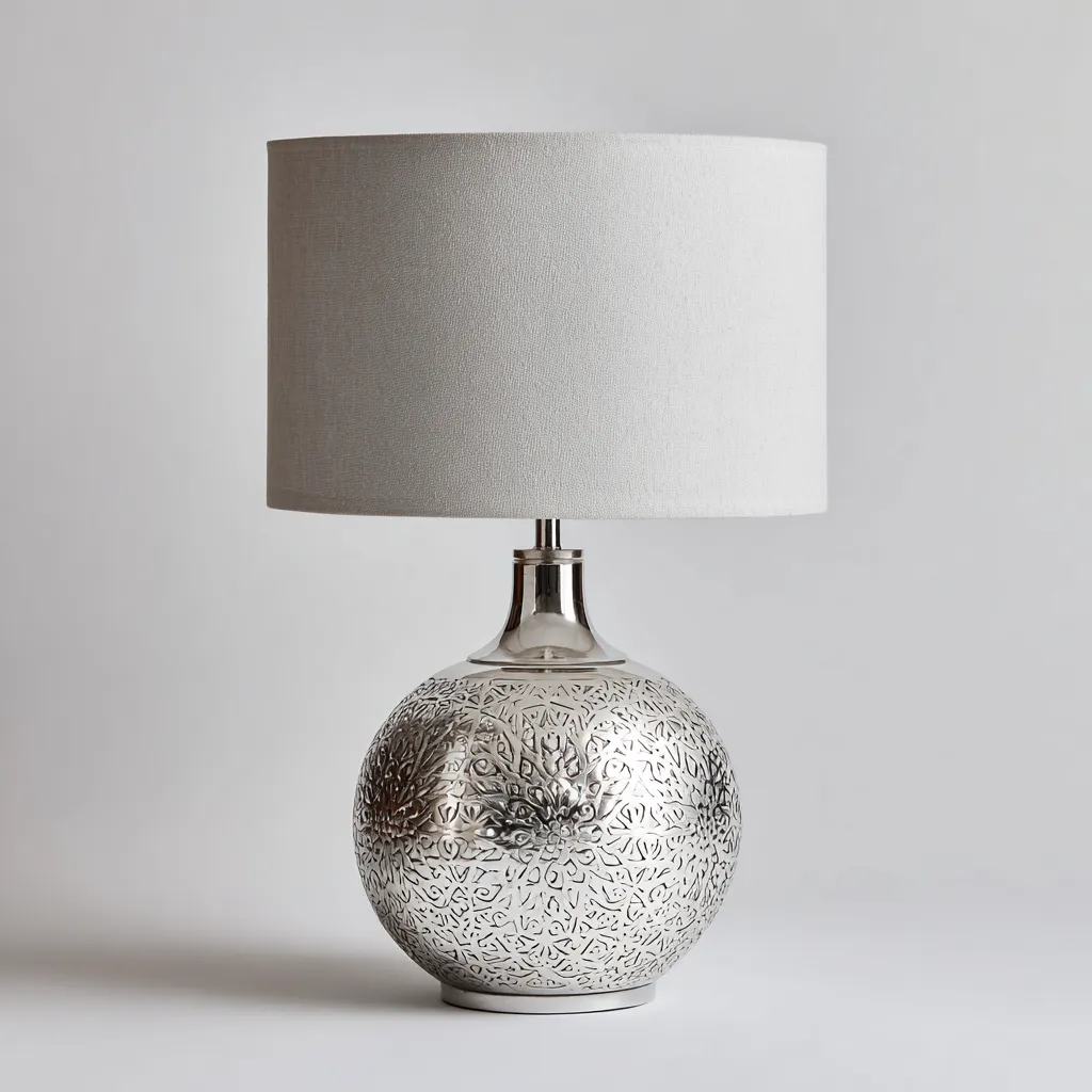 Lampe de table métal-tissu 30x30x55 cm argent-blanc design classique-Interiorsta