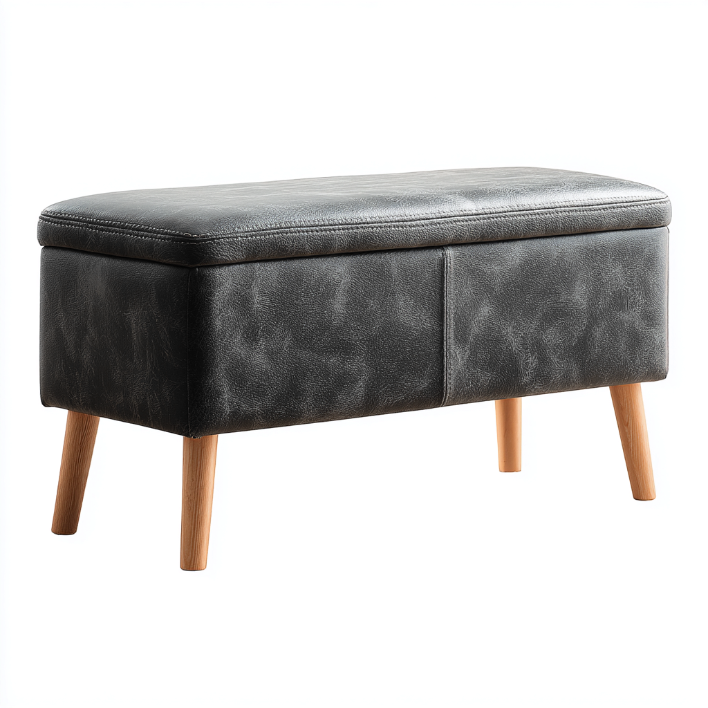 Banc de lit similicuir-bois 90x40x45 cm - gris - design moderne-Interiorsta