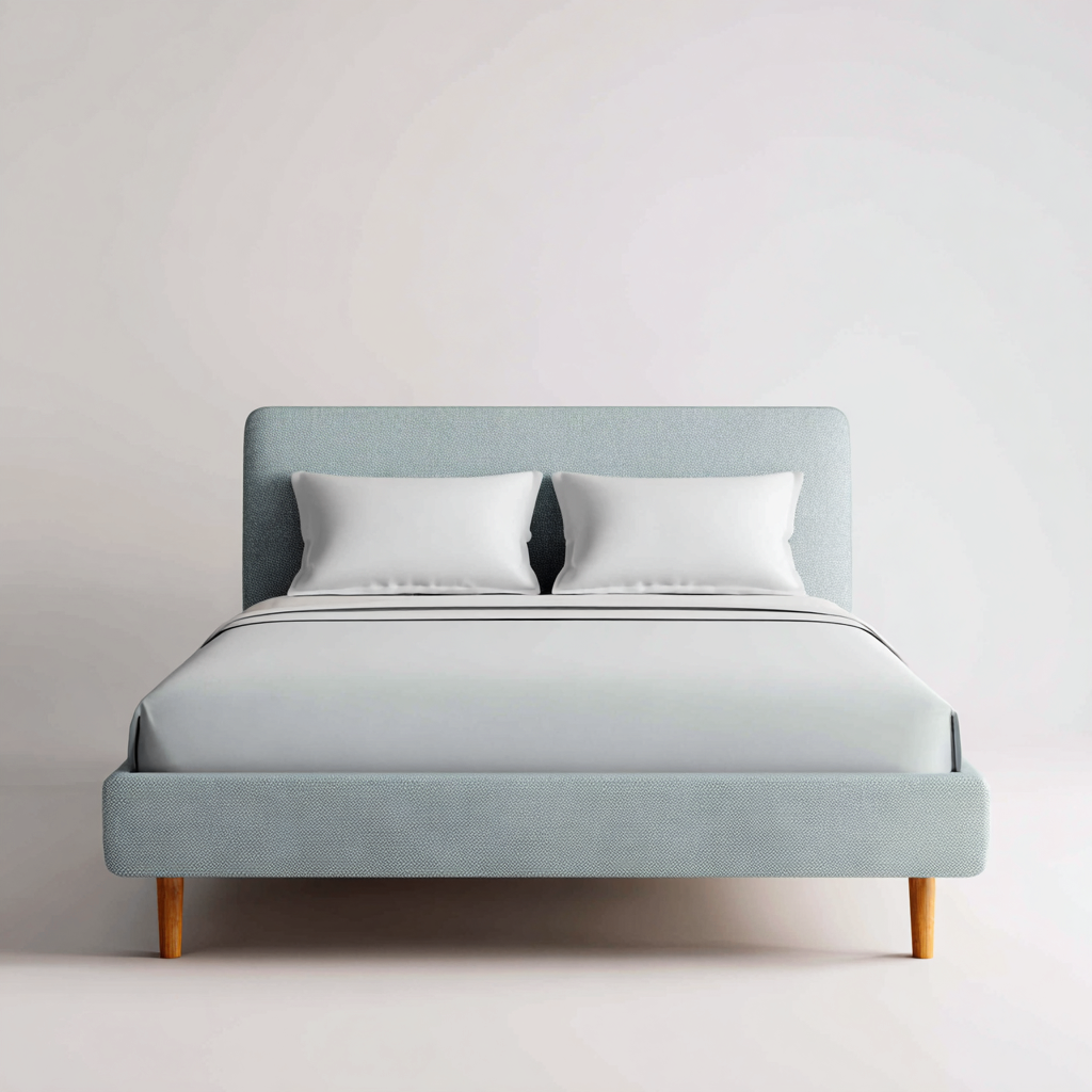 Lit 2 places en tissu et bois 200x180x105 cm - bleu clair-bois naturel - style moderne - adapté à la chambre-Interiorsta