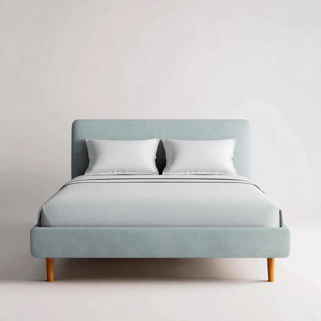 Lit 2 places en tissu et bois 200x180x105 cm - bleu clair-bois naturel - style moderne - adapté à la chambre-Interiorsta