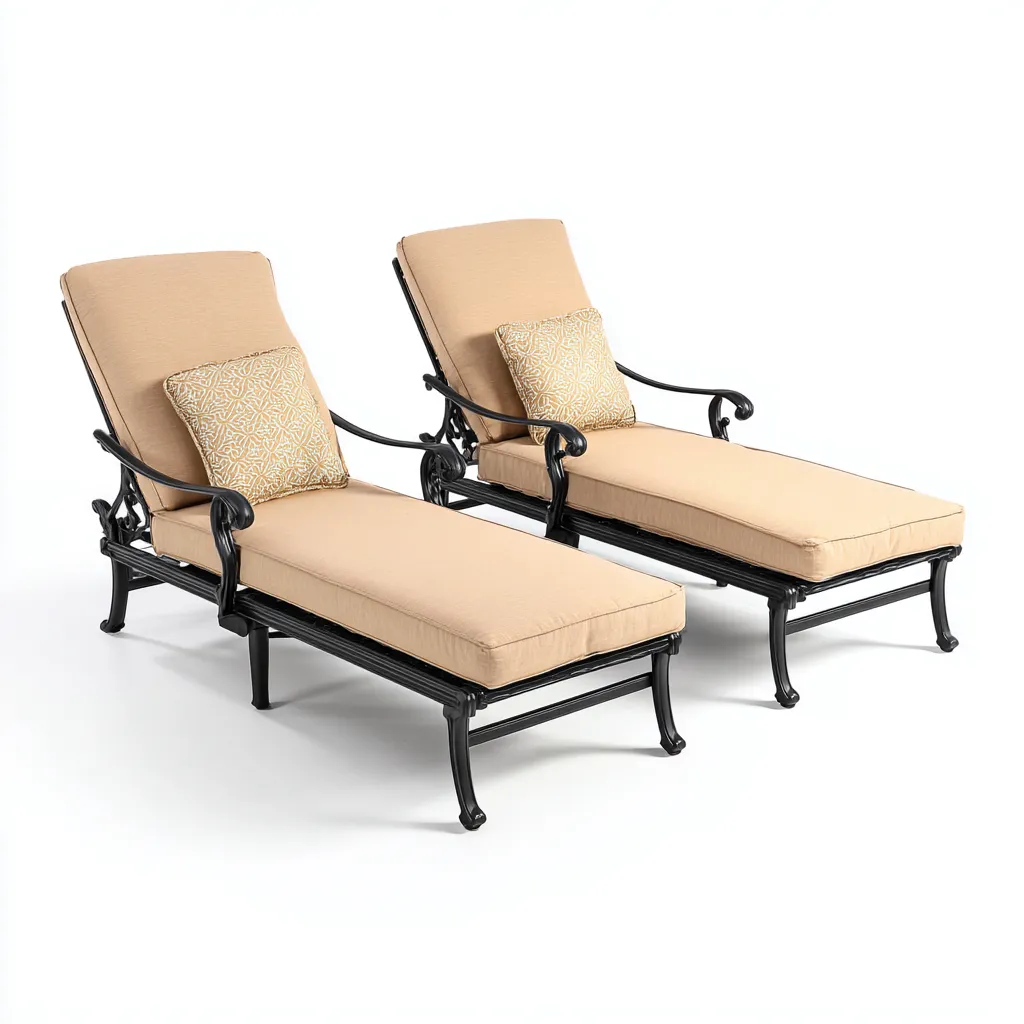 Chaise longue-métal-tissu 190x70x95 cm-beige-noir-extérieure-Interiorsta