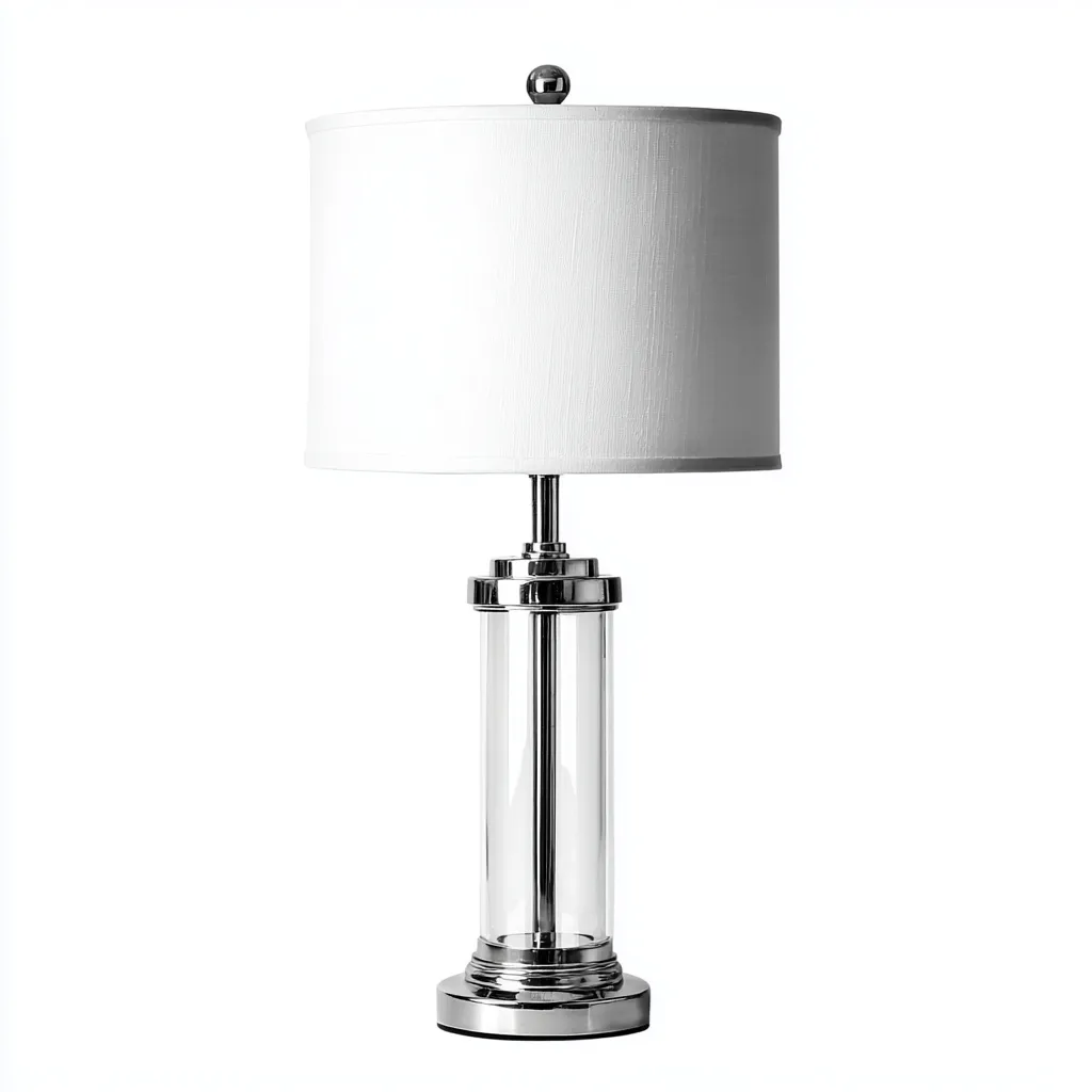 Lampe de table verre métal 32x32x60 cm - blanc-transparent-argent - design moderne-Interiorsta