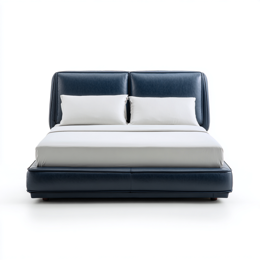 Lit double - revêtement en similicuir - bleu foncé - 200x180x120 cm - adapté à la chambre - design contemporain-Interiorsta