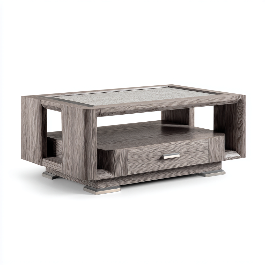 Table basse bois-verre 110x60x45 cm - gris - style moderne-Interiorsta