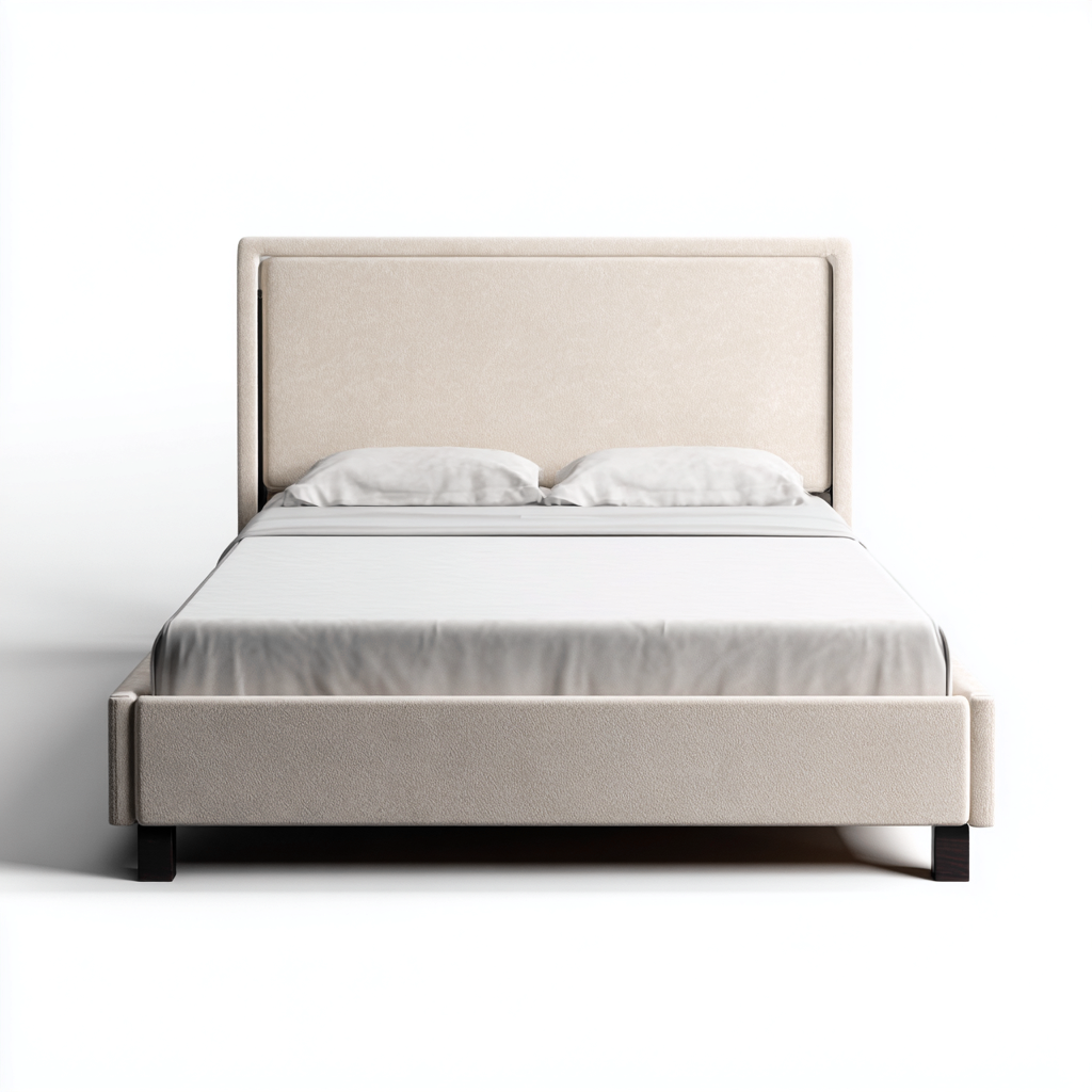 Lit double - tapissé - beige - 200x180x118 cm - adapté à la chambre - design contemporain-Interiorsta