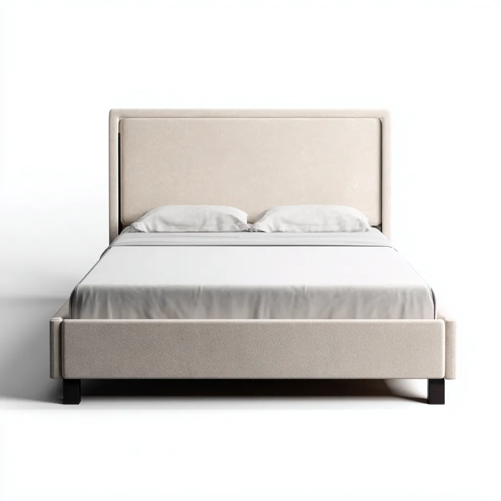 Lit double - tapissé - beige - 200x180x118 cm - adapté à la chambre - design contemporain-Interiorsta