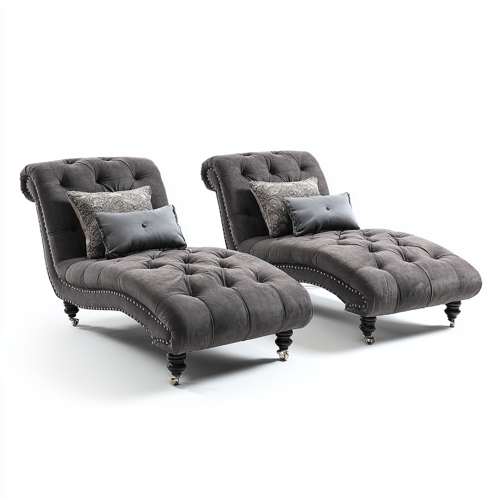 Chaise longue tissu 160x70x88 cm - gris foncé - style capitonné-Interiorsta