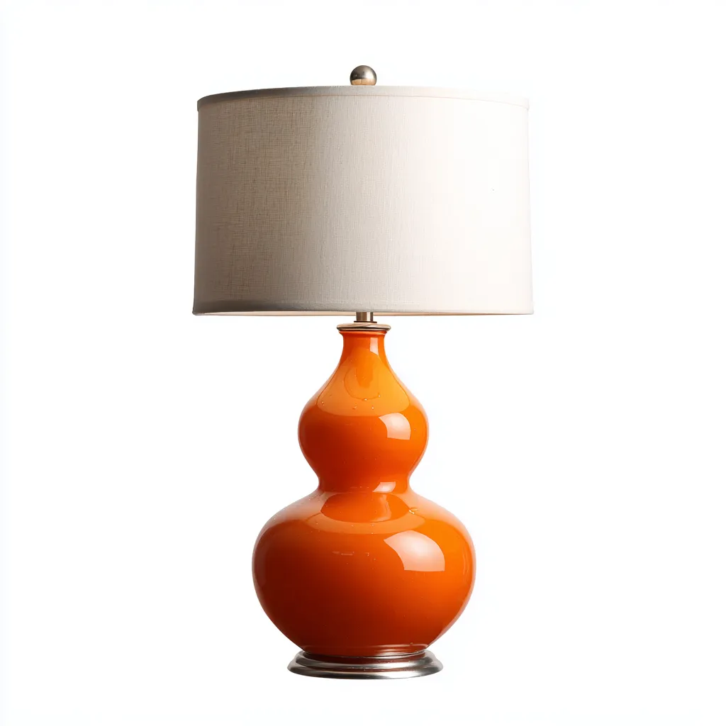 Lampe de table céramique et tissu 30x30x55 cm orange-blanc - design moderne-Interiorsta