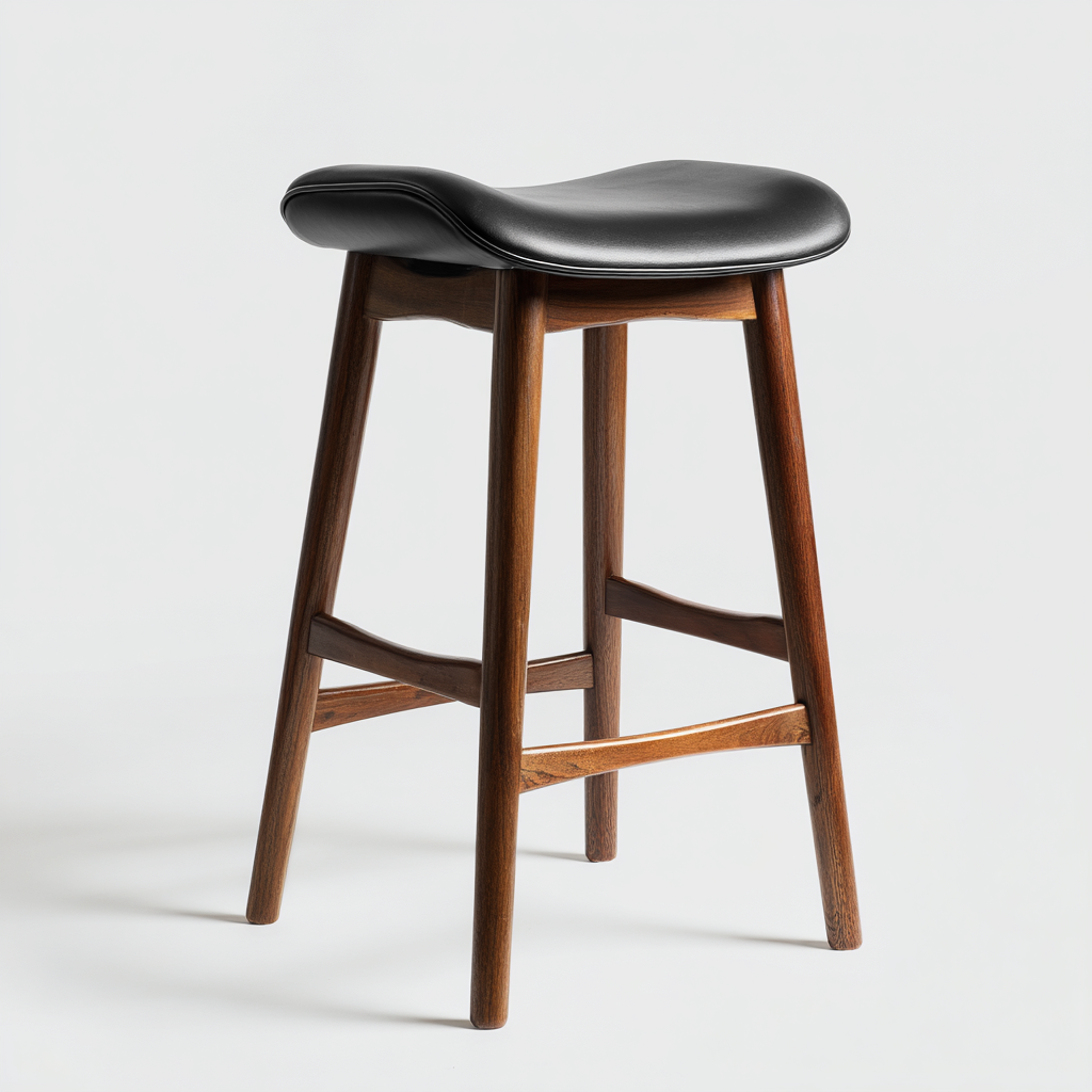 Tabouret de bar - bois - cuir - 42x42x75 cm - noir - noyer - design moderne pour salle à manger-Interiorsta