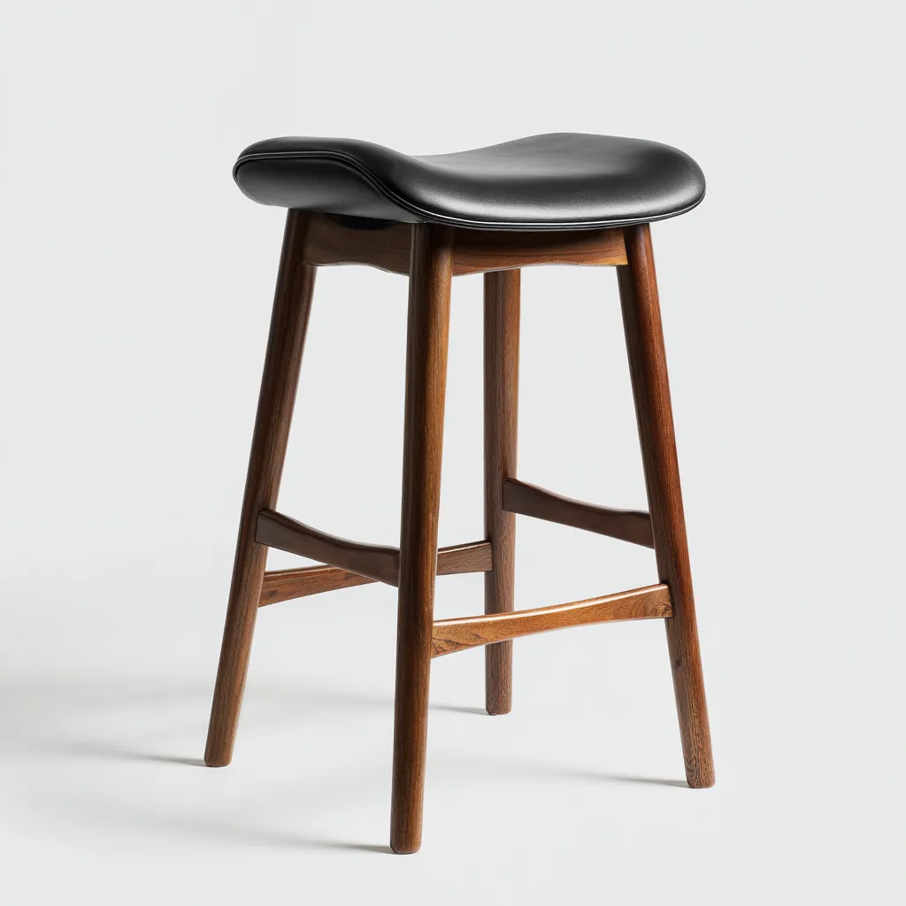Tabouret de bar - bois - cuir - 42x42x75 cm - noir - noyer - design moderne pour salle à manger-Interiorsta