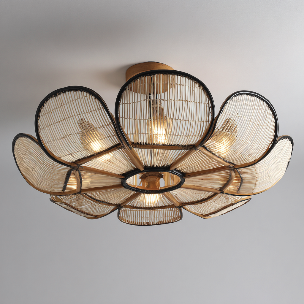 Plafonnier rotin 60x60 cm - beige-noir - éclairage décoratif - style naturel-Interiorsta