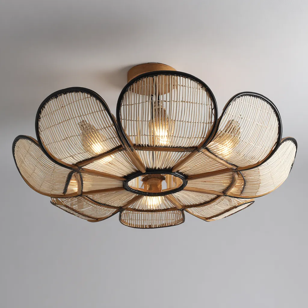 Plafonnier rotin 60x60 cm - beige-noir - éclairage décoratif - style naturel-Interiorsta