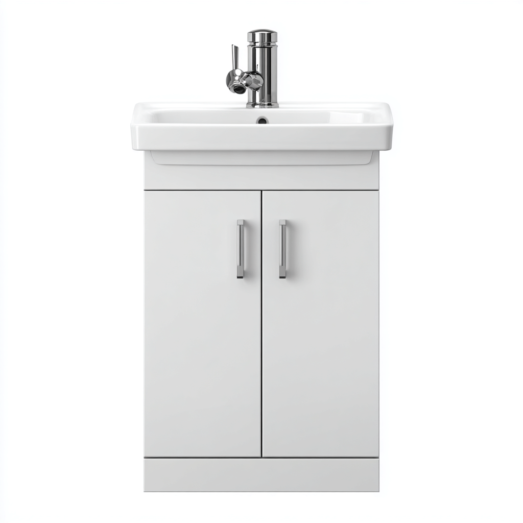 Meuble vasque-panneaux bois-céramique-58x42x82 cm-blanc-design moderne-Interiorsta