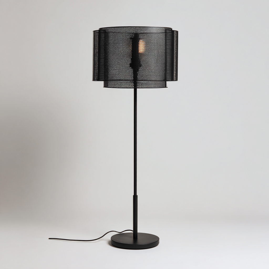 Lampadaire métal 32x32x165 cm - noir - design industriel - pour salon-Interiorsta