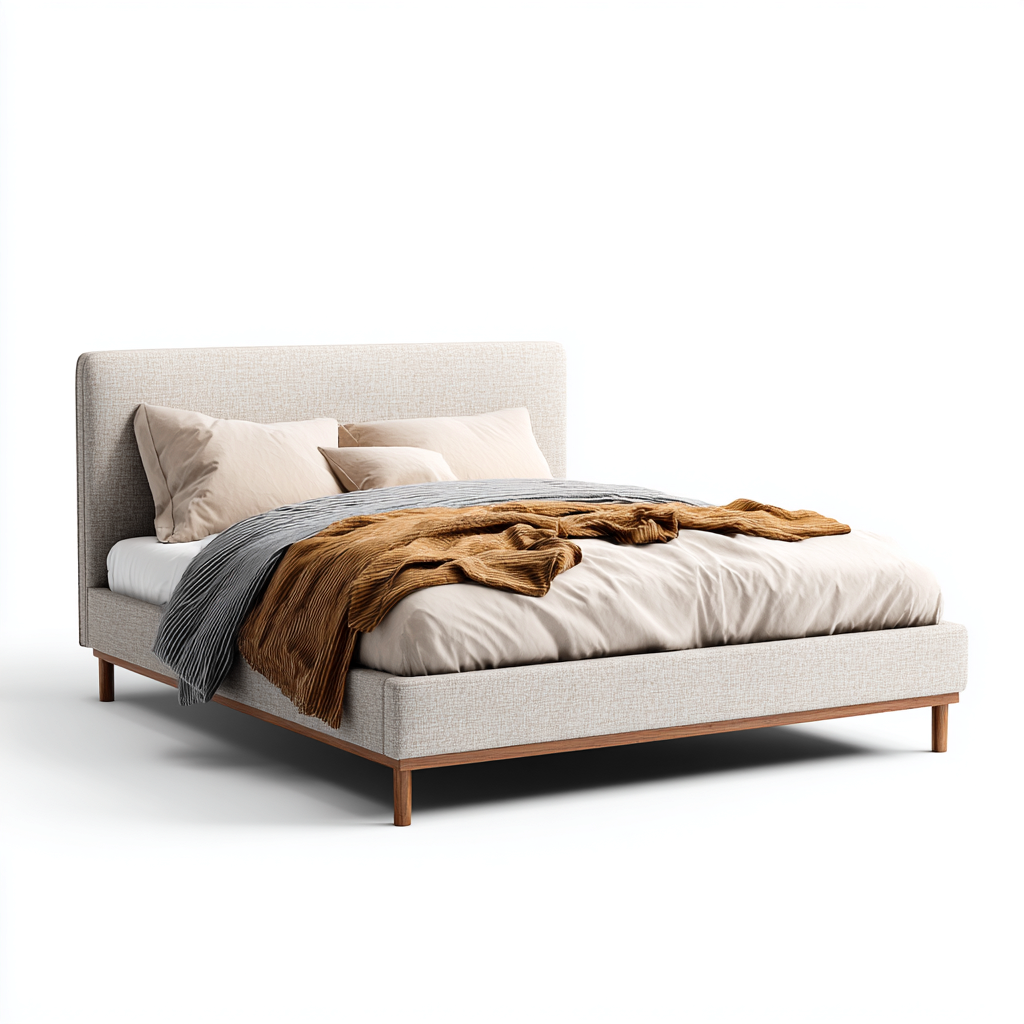 Lit double tissu rembourré 200x180x110 cm - beige - adapté à la chambre - design moderne-Interiorsta