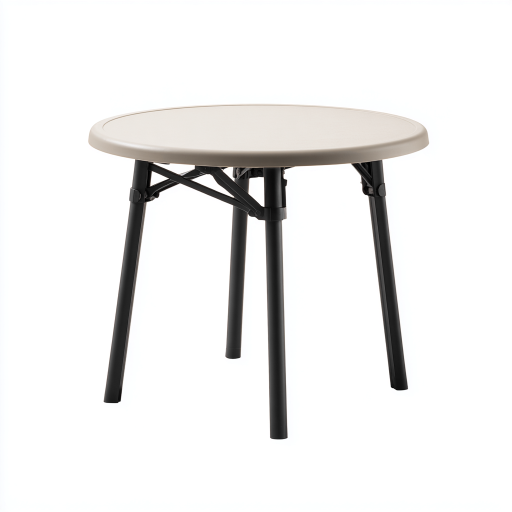 Table de jardin ronde en plastique et métal - 78x78x72 cm - beige - style contemporain-Interiorsta