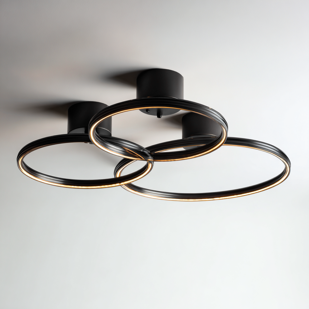 Plafonnier LED 3 anneaux - métal noir - design moderne-Interiorsta