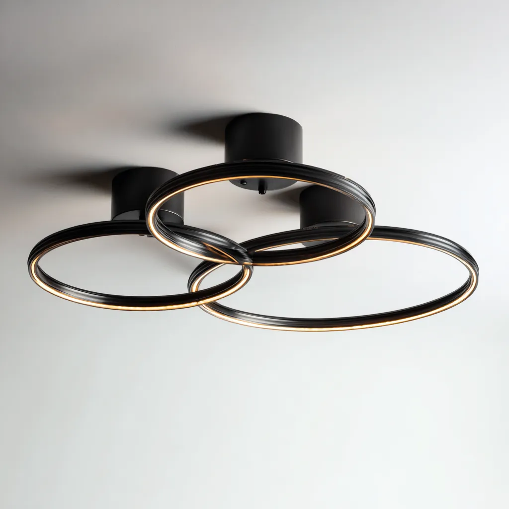 Plafonnier LED 3 anneaux - métal noir - design moderne-Interiorsta
