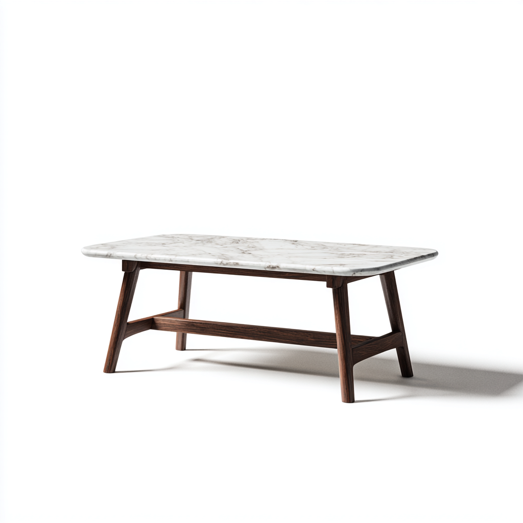 Table de jardin rectangulaire en marbre et bois - 110x60x45 cm - blanc-marron - style moderne-Interiorsta