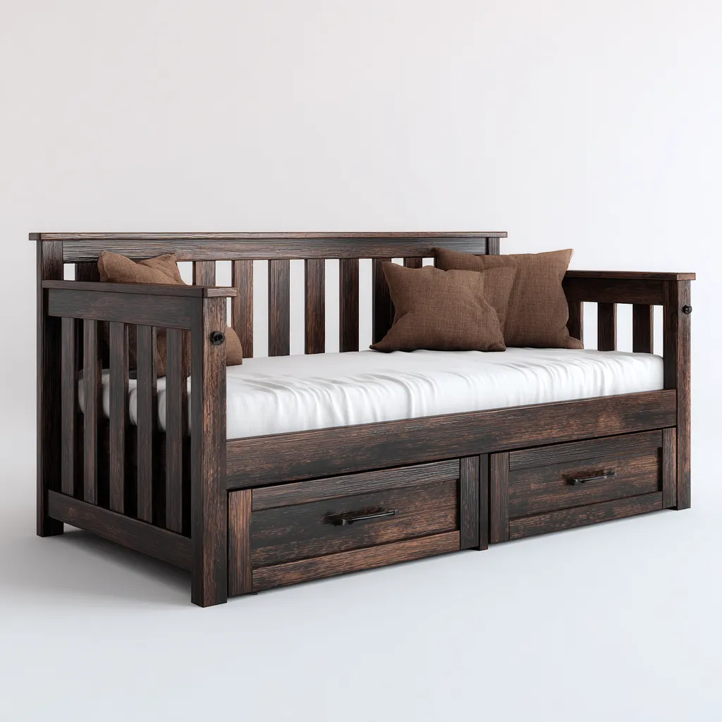 Canapé-lit bois massif 208x104x90 cm - marron foncé - avec deux tiroirs - style traditionnel-Interiorsta