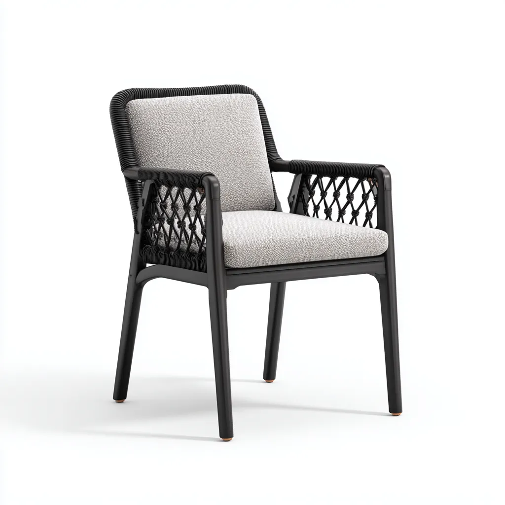 Fauteuil de jardin - métal - rotin synthétique - tissu - 57x60x87 cm - noir-gris - style contemporain-Interiorsta