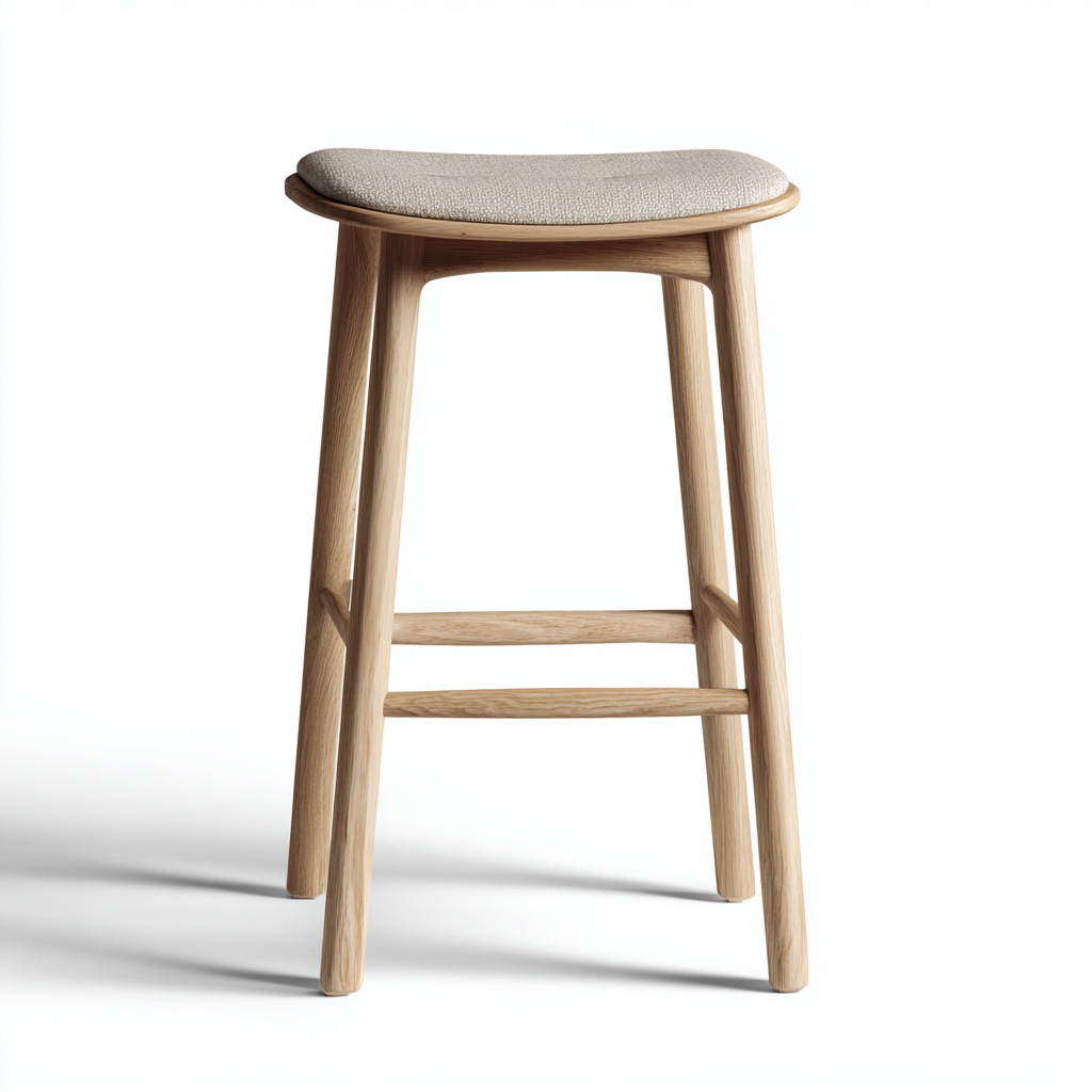 Tabouret de bar - bois - tissu - 42x42x78 cm - beige - chêne clair - design moderne pour salle à manger-Interiorsta