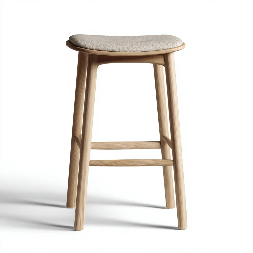 Tabouret de bar - bois - tissu - 42x42x78 cm - beige - chêne clair - design moderne pour salle à manger-Interiorsta