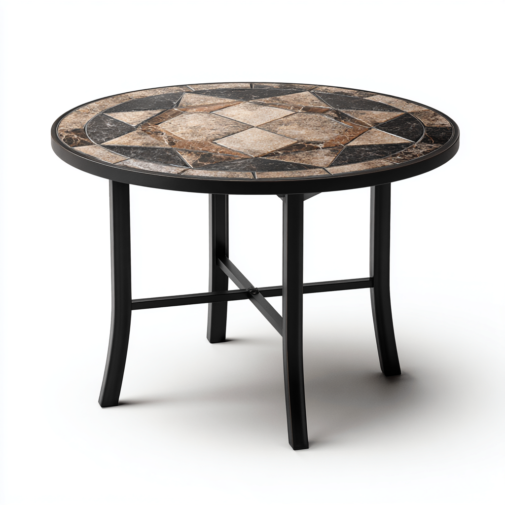 Table de jardin ronde en acier et céramique - 90x90x73 cm - marron - style classique-Interiorsta