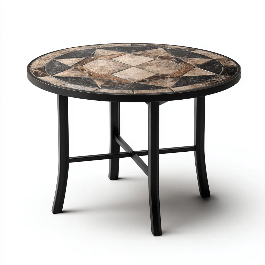 Table de jardin ronde en acier et céramique - 90x90x73 cm - marron - style classique-Interiorsta
